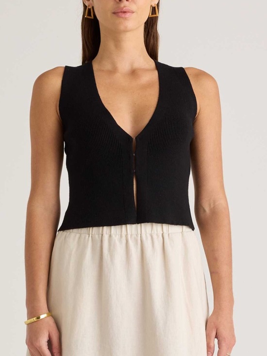 Quince Tops - QUINCE Eco-knit Split Front Sweater Vest Black Medium